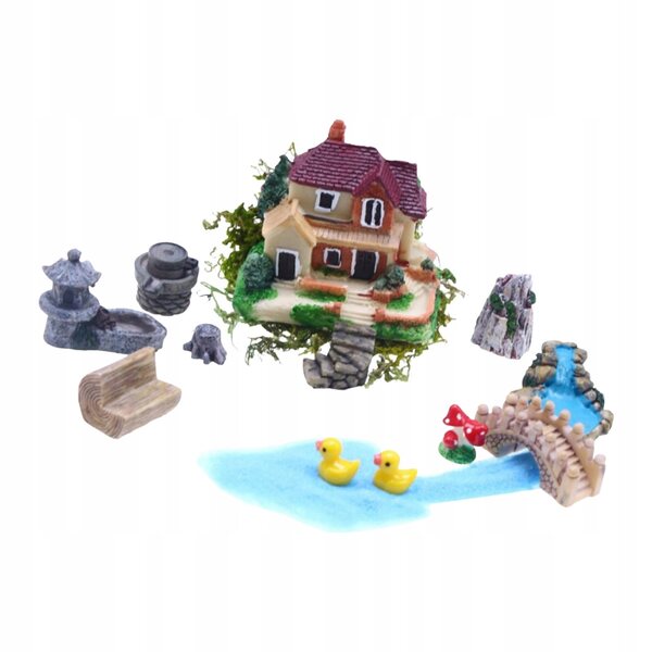 Modèle de maison de poupée Villa Garden 1:12 avec accessoires miniatures en résine