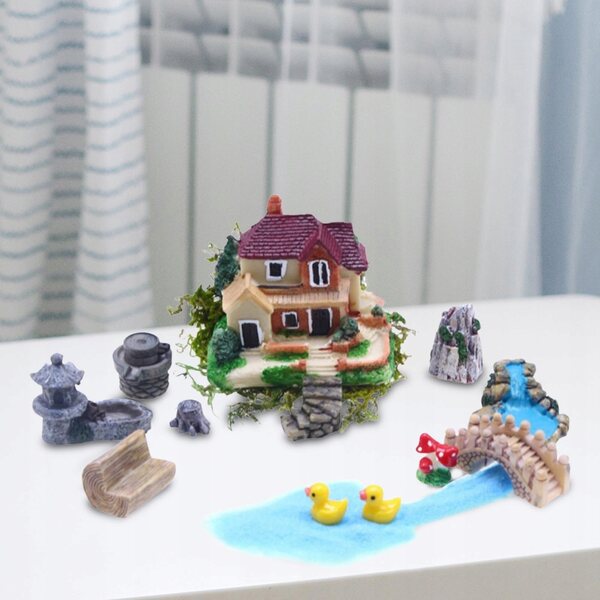 Modèle de maison de poupée Villa Garden 1:12 avec accessoires miniatures en résine