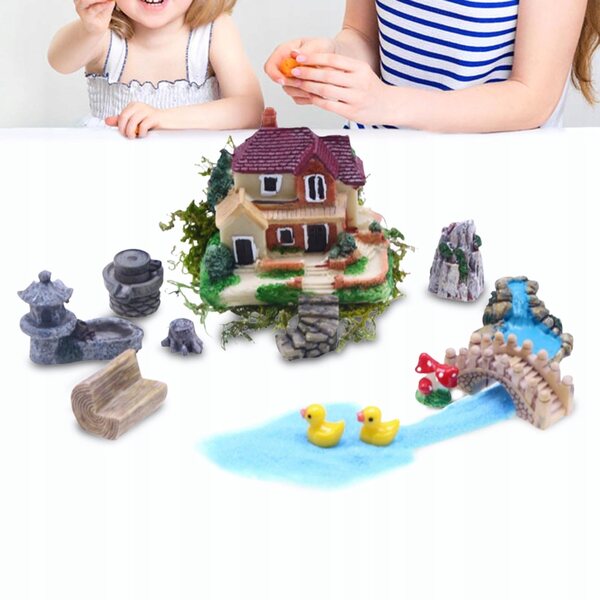 Modèle de maison de poupée Villa Garden 1:12 avec accessoires miniatures en résine