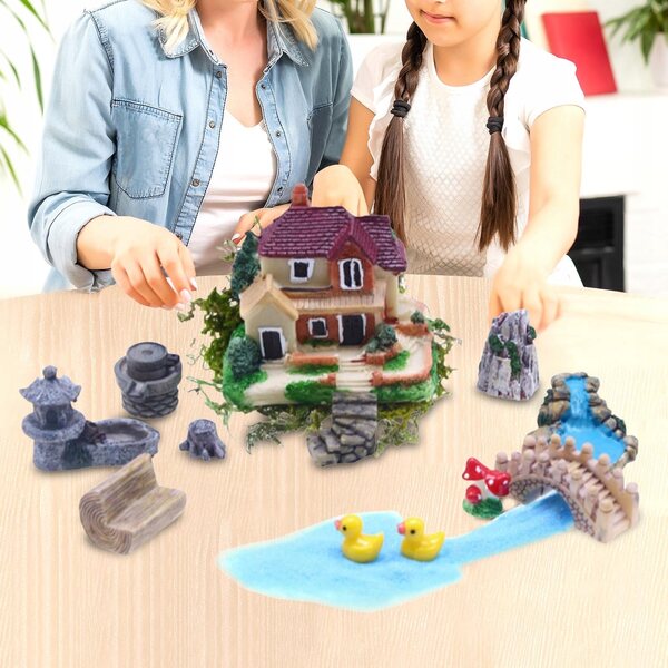 Modèle de maison de poupée Villa Garden 1:12 avec accessoires miniatures en résine