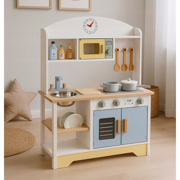 Kinderküche mit Backofen, Waschmaschine, Mikrowelle und 12 ECOTOYS-Zubehörteilen