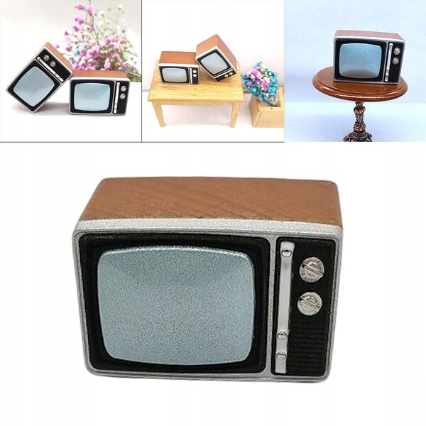 Mini Televisore Retro in Legno per Casa delle Bambole 1:12, Accessorio Decorativo