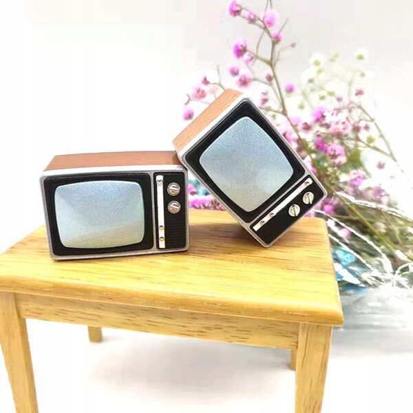 Mini Televisore Retro in Legno per Casa delle Bambole 1:12, Accessorio Decorativo
