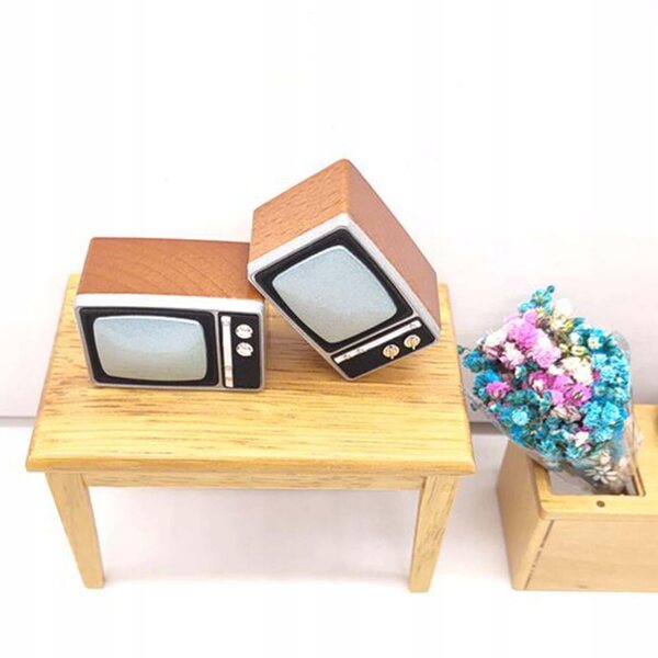 Mini Televisore Retro in Legno per Casa delle Bambole 1:12, Accessorio Decorativo