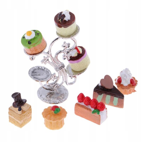 Miniaturen 1:12 snoepjes en standaards voor poppenhuiskeukenaccessoires