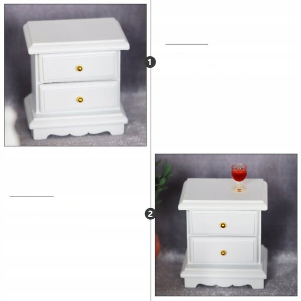 Mini mobiletto notturno in legno bianco per case delle bambole e decorazioni