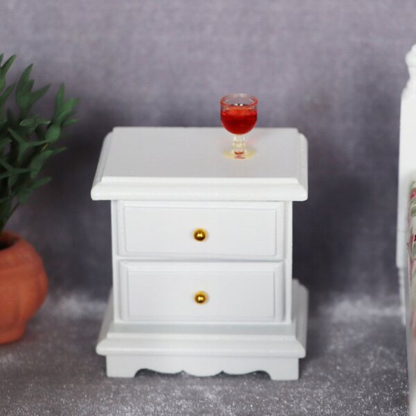 Mini mobiletto notturno in legno bianco per case delle bambole e decorazioni
