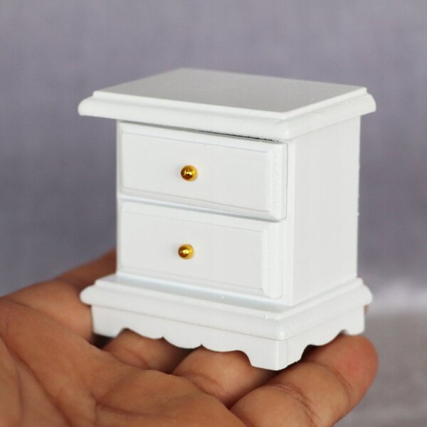 Mini mobiletto notturno in legno bianco per case delle bambole e decorazioni