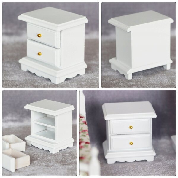 Mini mobiletto notturno in legno bianco per case delle bambole e decorazioni