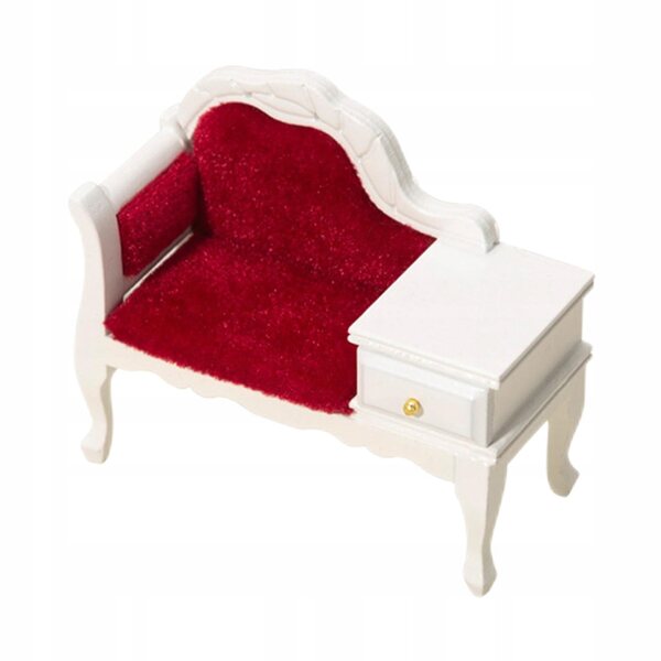 Sofa in legno bianca e rossa per casa delle bambole scala 1:12, divano moderno e apribile