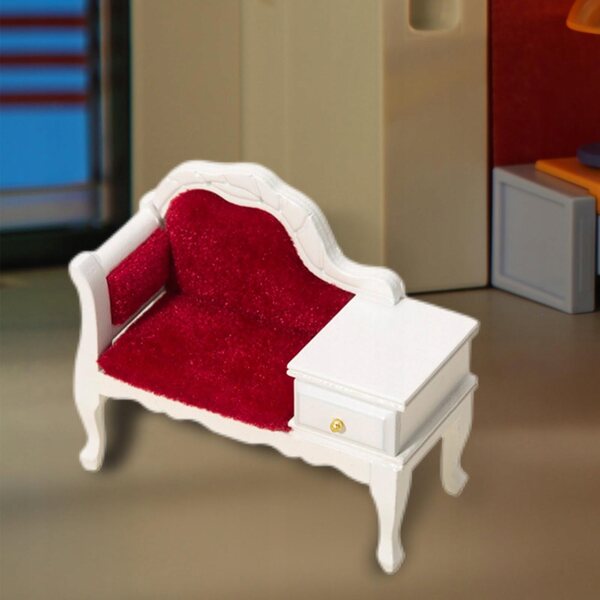 Sofa in legno bianca e rossa per casa delle bambole scala 1:12, divano moderno e apribile