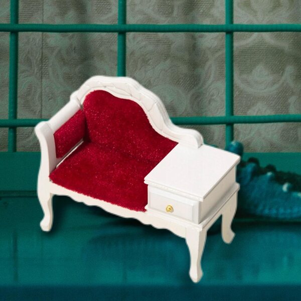 Sofa in legno bianca e rossa per casa delle bambole scala 1:12, divano moderno e apribile