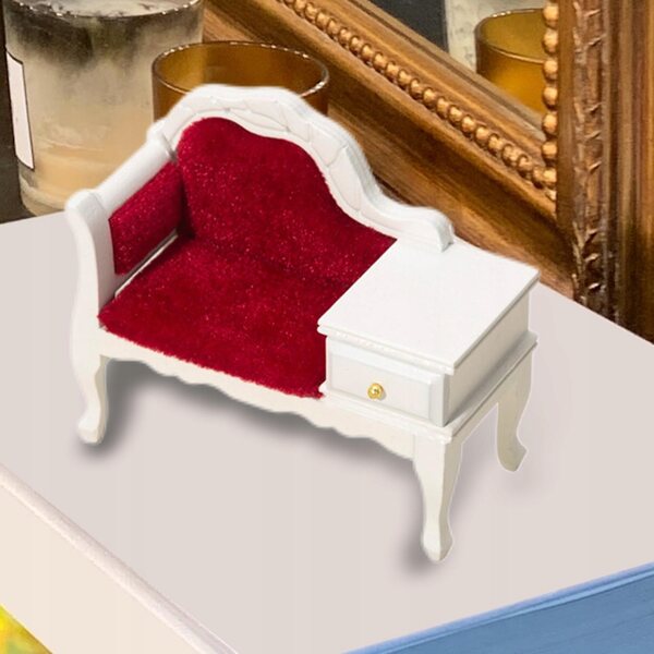 Sofa in legno bianca e rossa per casa delle bambole scala 1:12, divano moderno e apribile