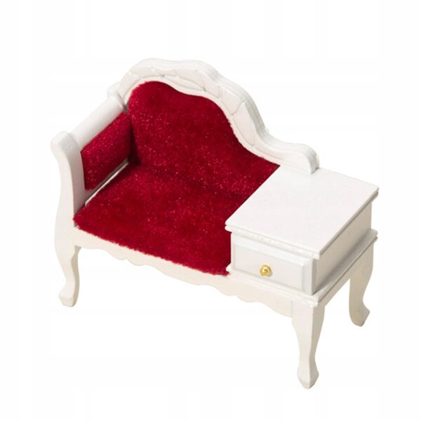 Sofa in legno bianca e rossa per casa delle bambole scala 1:12, divano moderno e apribile