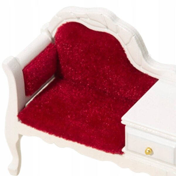 Sofa in legno bianca e rossa per casa delle bambole scala 1:12, divano moderno e apribile