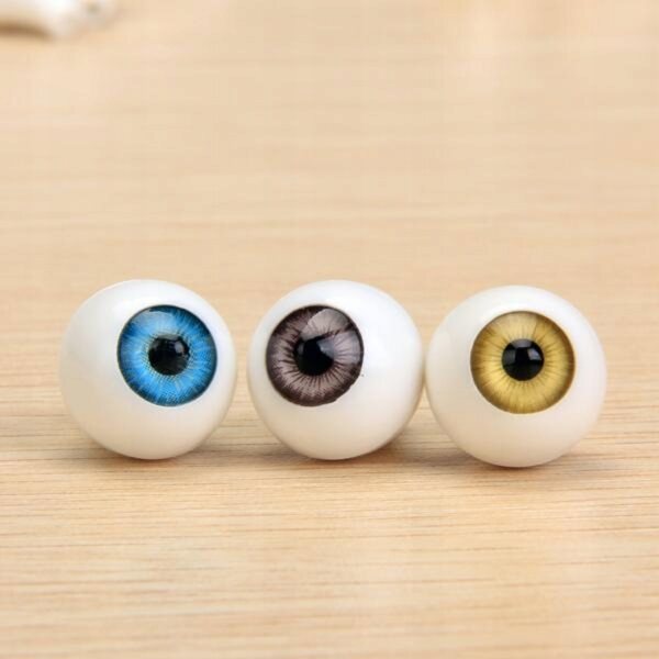 Ronde acrylogen voor poppen van 16 mm, set van 8 verschillende kleuren