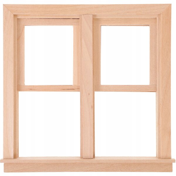 Miniatur-Dekorfenster aus beigem Holz für Puppenhaus, 14 x 13,5 cm