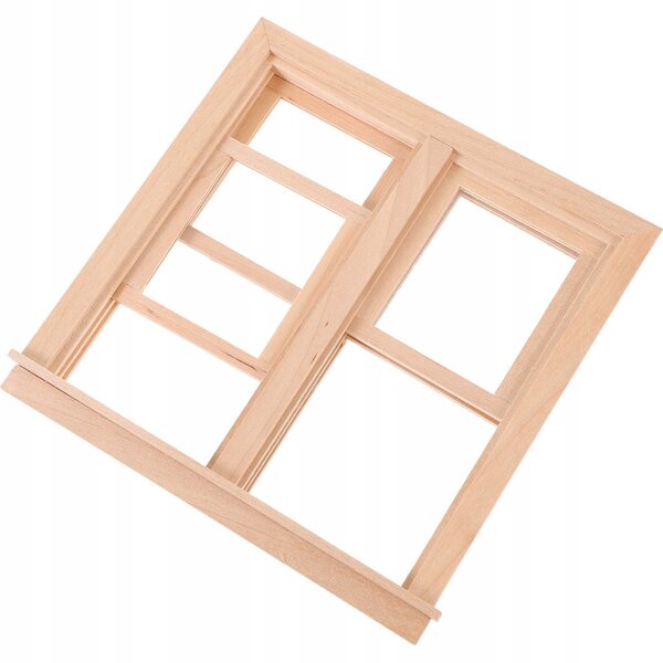 Miniatuur beige houten decoratief raam voor poppenhuis 14x13,5 cm