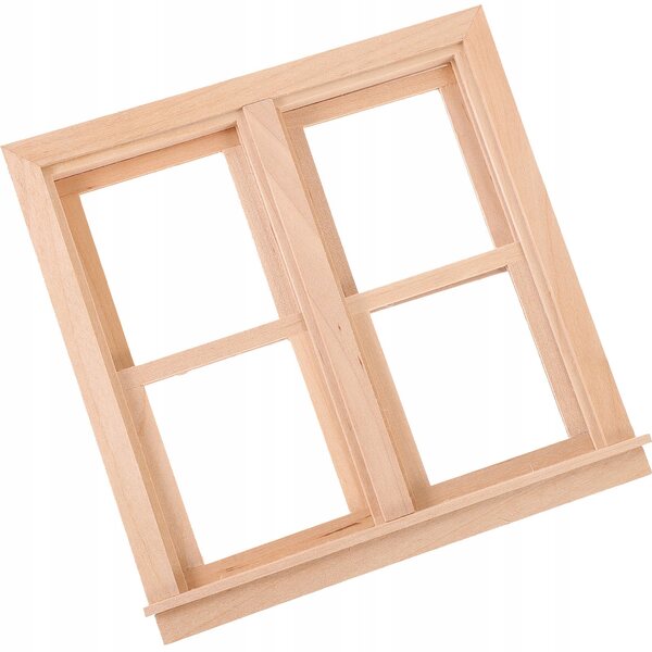 Miniatuur beige houten decoratief raam voor poppenhuis 14x13,5 cm