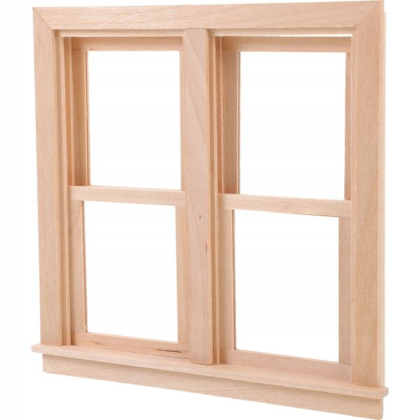 Miniatuur beige houten decoratief raam voor poppenhuis 14x13,5 cm