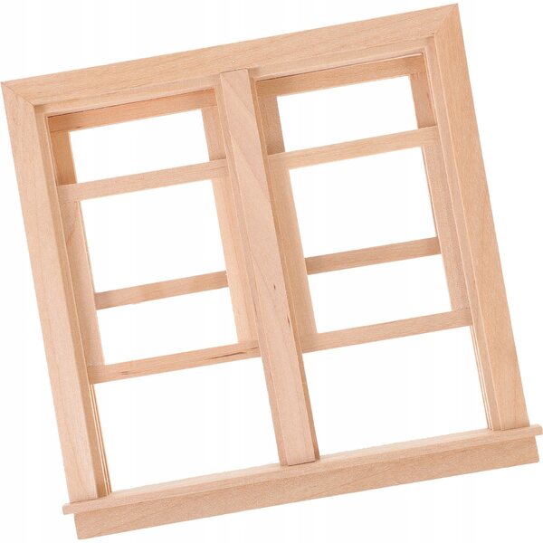 Miniatuur beige houten decoratief raam voor poppenhuis 14x13,5 cm