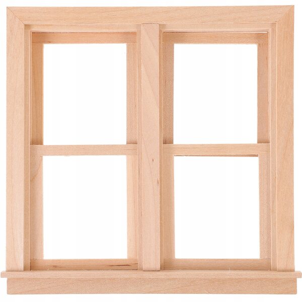 Miniatuur beige houten decoratief raam voor poppenhuis 14x13,5 cm