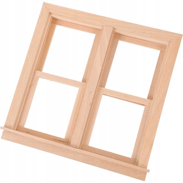 Miniatuur beige houten decoratief raam voor poppenhuis 14x13,5 cm