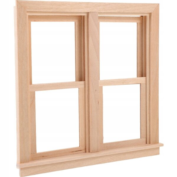 Miniatuur beige houten decoratief raam voor poppenhuis 14x13,5 cm