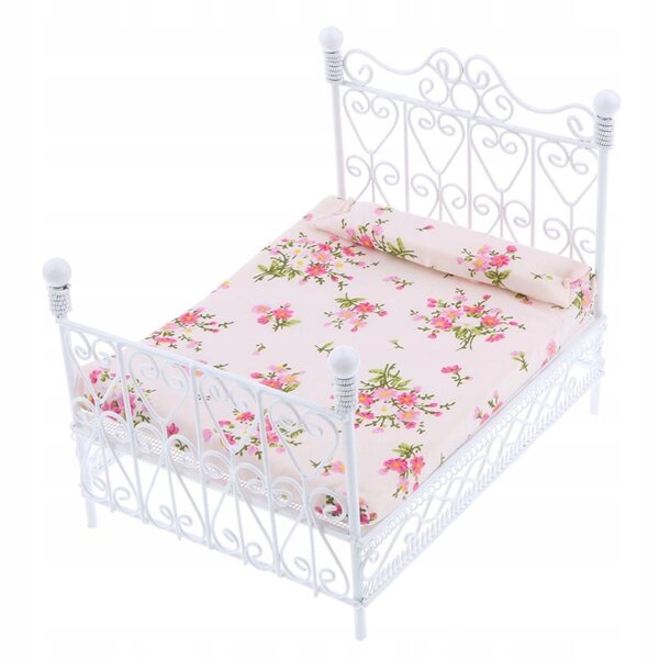 Dollhouse Miniature Letto Retro in Metallo con Materasso per Camera da Letto 1:12