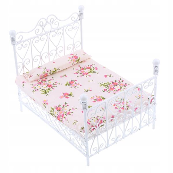 Dollhouse Miniature Letto Retro in Metallo con Materasso per Camera da Letto 1:12