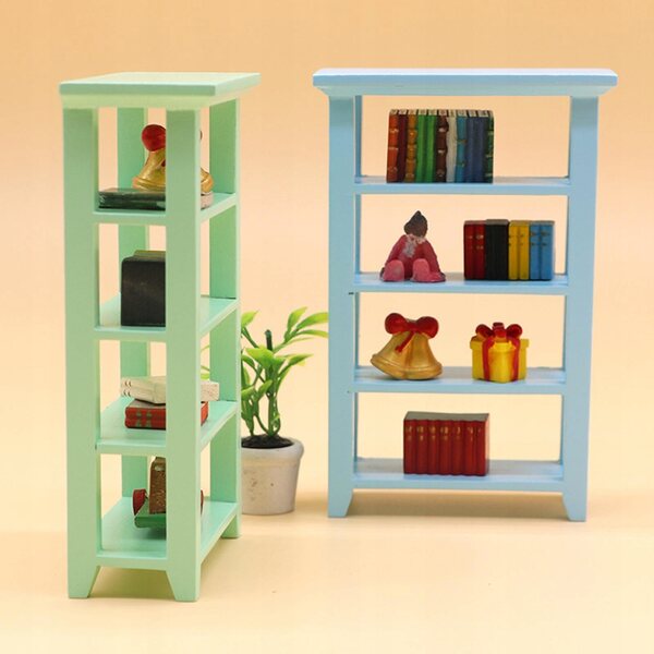 Miniatura mensola in legno verde per casa delle bambole, 4 ripiani 1:12