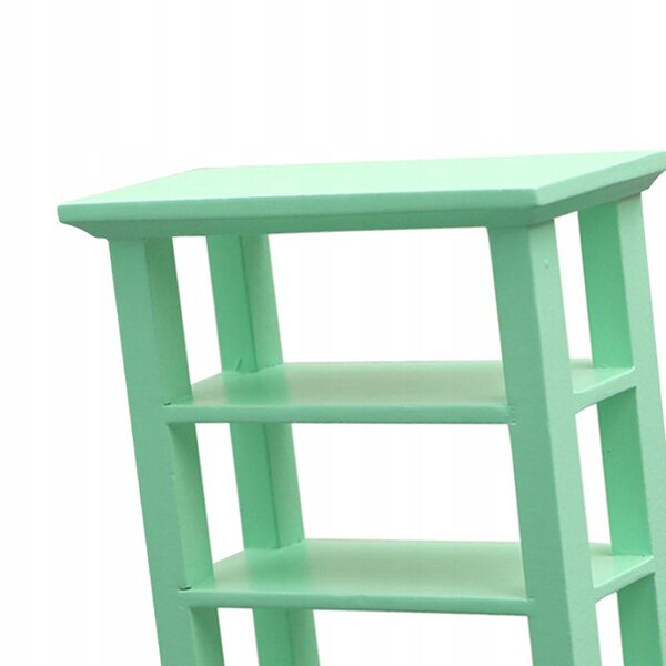 Miniatura mensola in legno verde per casa delle bambole, 4 ripiani 1:12
