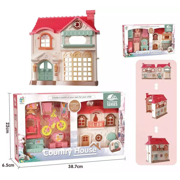 Casa delle bambole Trifox con accessori in plastica 390x220 mm, ideale dai 3 anni