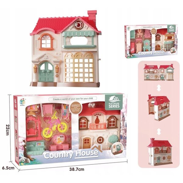 Casa delle bambole Trifox con accessori in plastica 390x220 mm, ideale dai 3 anni
