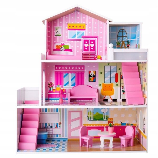 Grande casa delle bambole in legno 70cm con mobili colorati per bambine