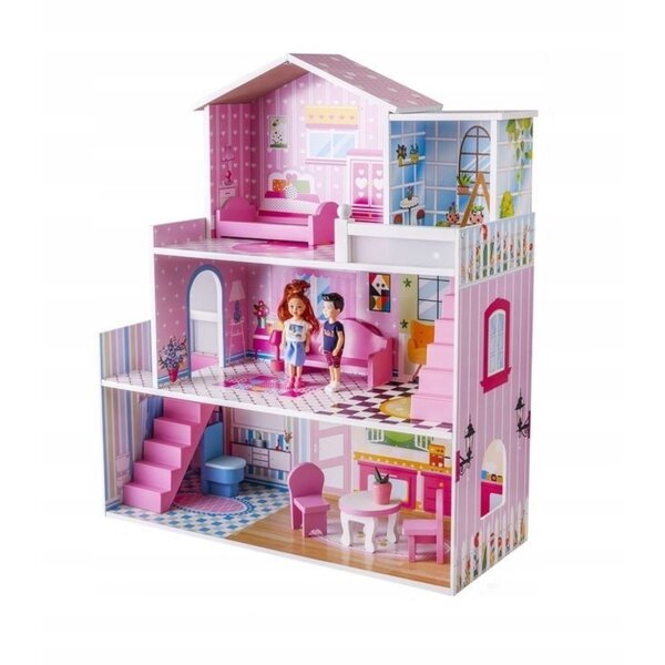 Grande casa delle bambole in legno 70cm con mobili colorati per bambine