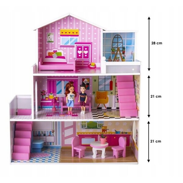Grande casa delle bambole in legno 70cm con mobili colorati per bambine