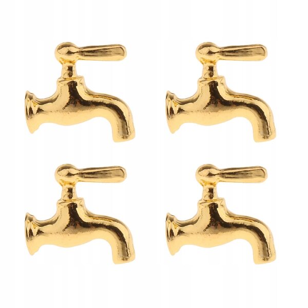 Set 4 Rubinetti Bagno Dorati per Casa delle Bambole Scala 1:12 in Metallo