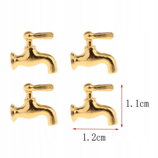 Set 4 Rubinetti Bagno Dorati per Casa delle Bambole Scala 1:12 in Metallo