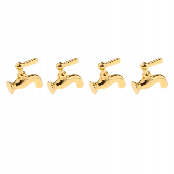 Set 4 Rubinetti Bagno Dorati per Casa delle Bambole Scala 1:12 in Metallo