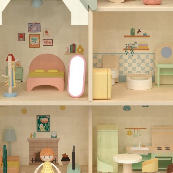 CLASSIC WORLD Wielki Drewniany Domek Dla Lalek Mebelki Postacie Zwierzaki
