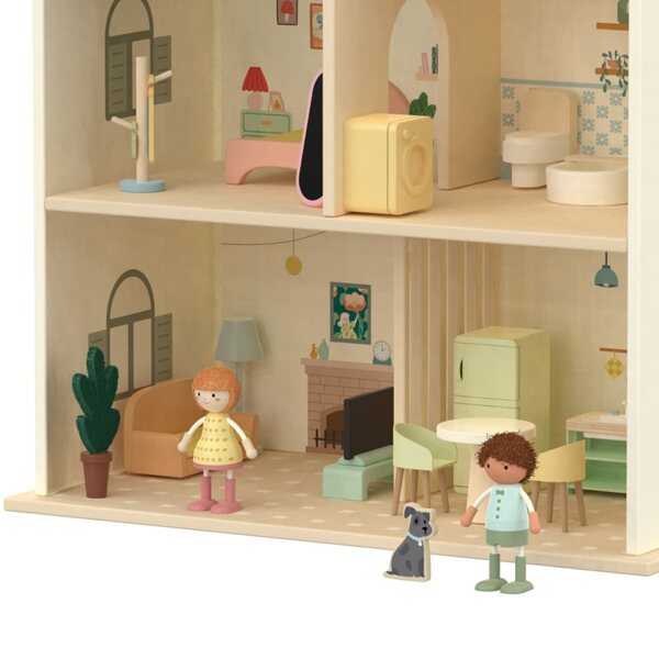 CLASSIC WORLD Wielki Drewniany Domek Dla Lalek Mebelki Postacie Zwierzaki