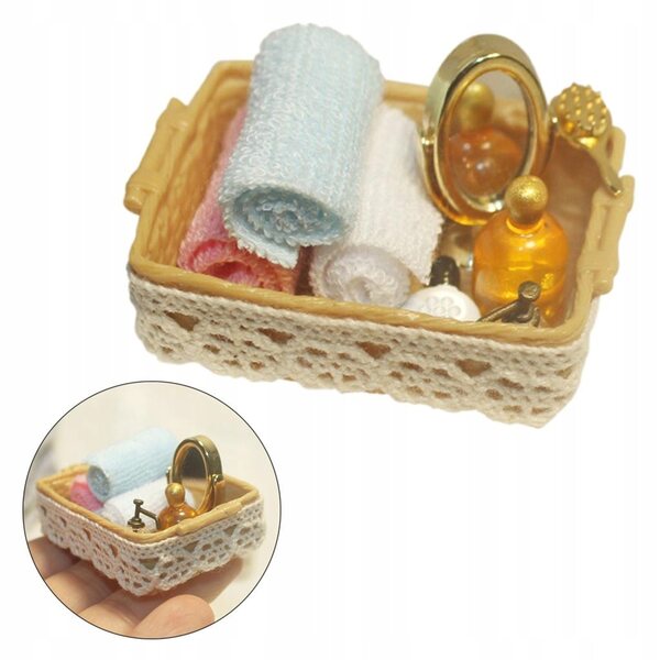 1:12 Miniatur-Badezimmerkorb für Puppenhaus, realistische Dekoration