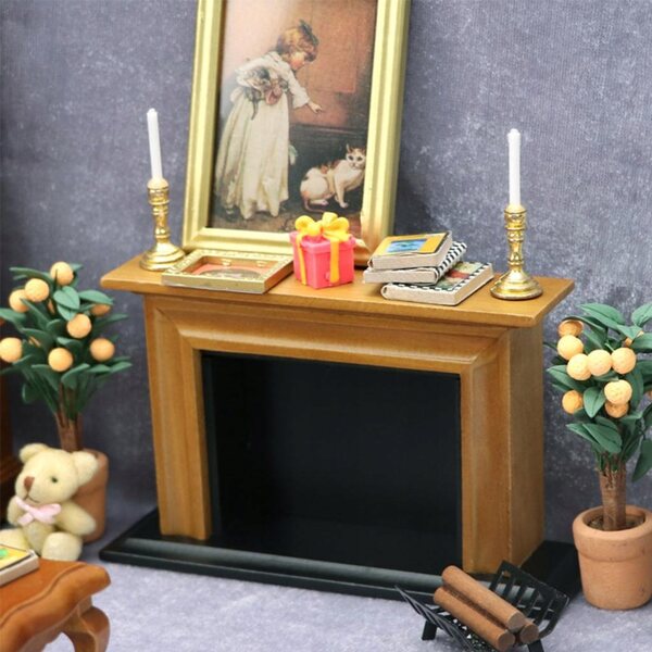 Mini Camino in Legno 1:12 per Casa delle Bambole, Dettagliato e Decorativo