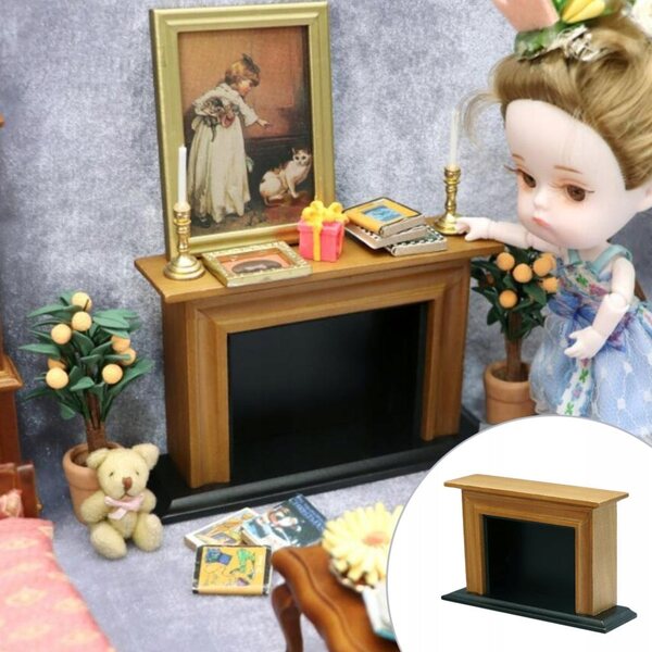 Mini Camino in Legno 1:12 per Casa delle Bambole, Dettagliato e Decorativo