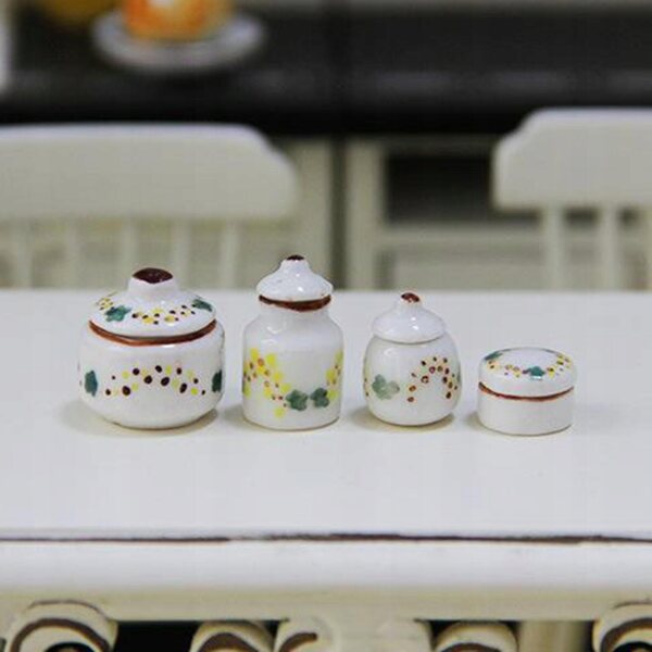 Set 4 Miniature Porcellane Bianche per Cucina Casa delle Bambole 1:12