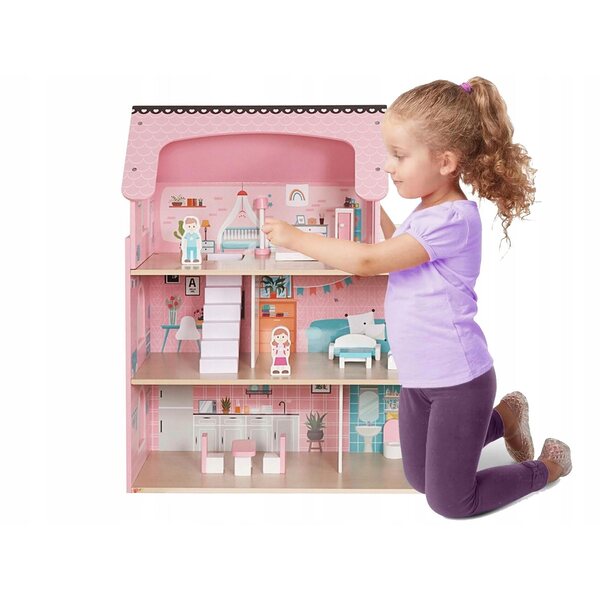 Dollhouse in Legno Villa con Luci LED e Mobili per Bambini da 3 Anni