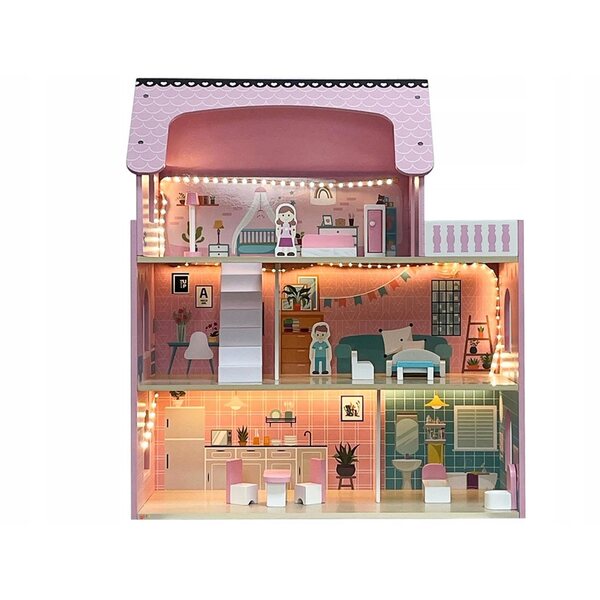 Dollhouse in Legno Villa con Luci LED e Mobili per Bambini da 3 Anni