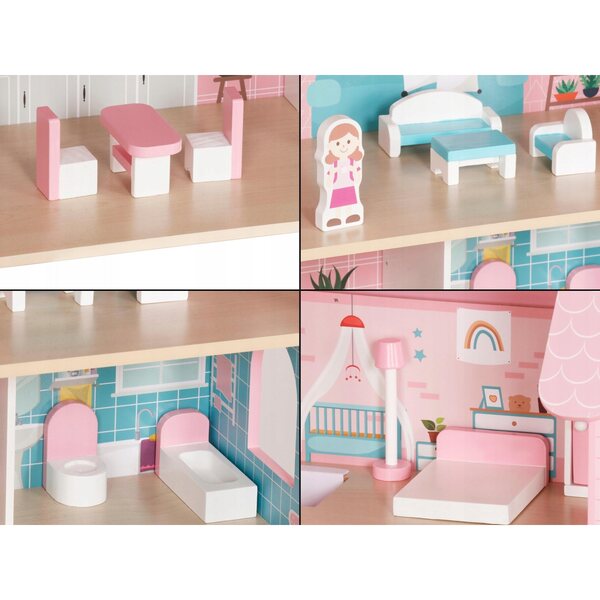 Dollhouse in Legno Villa con Luci LED e Mobili per Bambini da 3 Anni