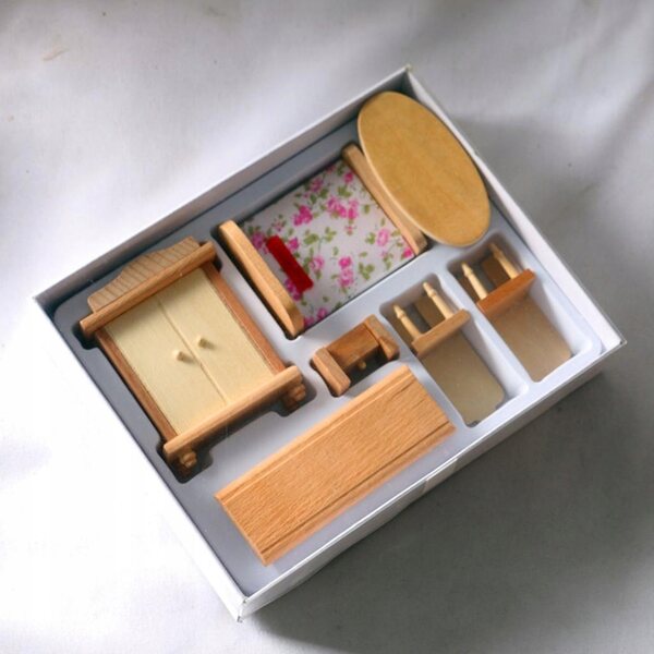 1:12 Puppenhaus-Möbelset aus Holz – Schlafzimmerminiaturen